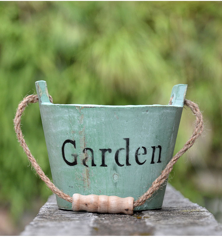 Hanging Wooden Flower Bucket