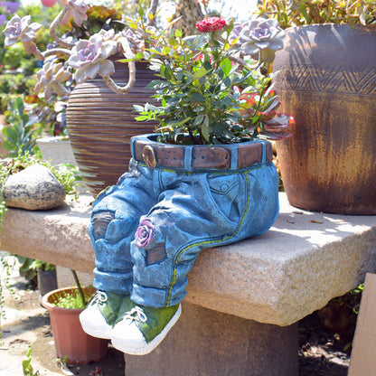 Denim Floral Pants Flower Pots