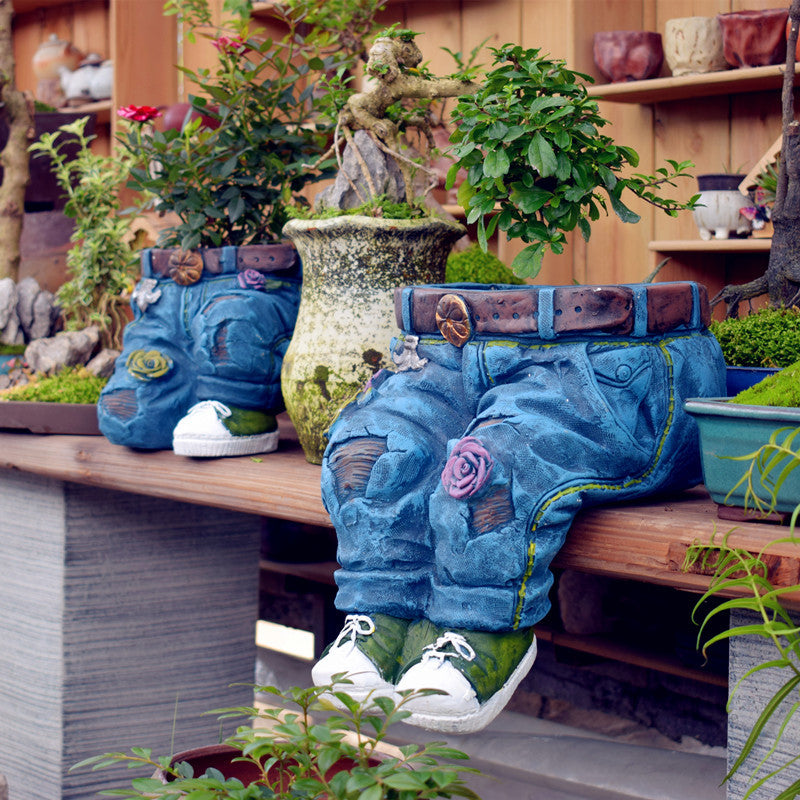 Denim Floral Pants Flower Pots