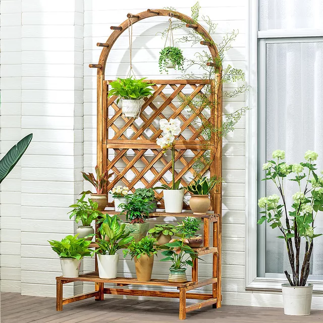 Multi Level Wooden Flower Rack