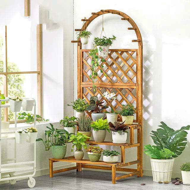 Multi Level Wooden Flower Rack