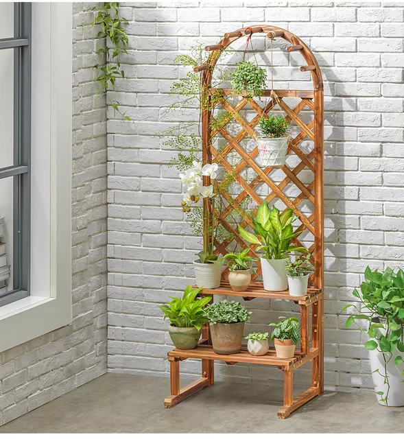 Multi Level Wooden Flower Rack