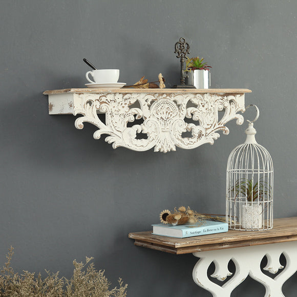 Carved Wooden Retro Wall Shelf