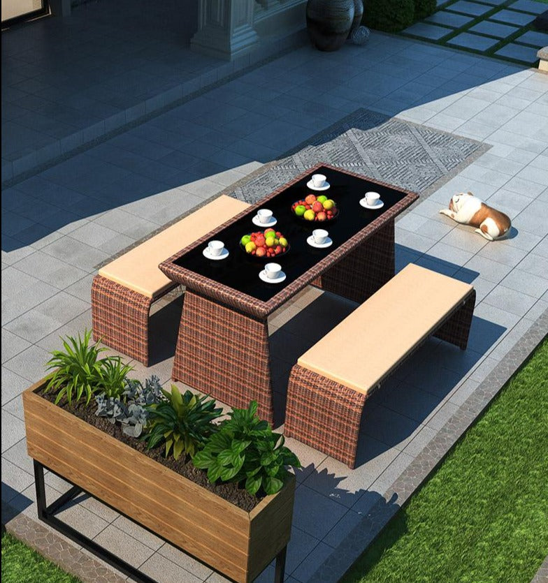 Outdoor Rattan Bench Set