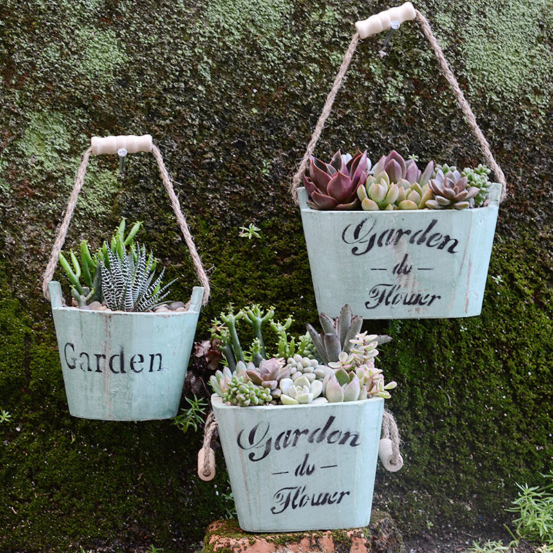 Hanging Wooden Flower Bucket