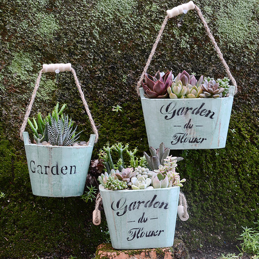 Hanging Wooden Flower Bucket