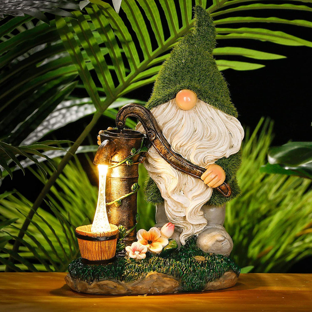 Solar Powered Garden Gnome Statue with LED Light - Weatherproof Outdoor Garden Decoration for Patio, Lawn & Landscape