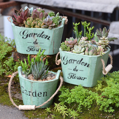 Hanging Wooden Flower Bucket
