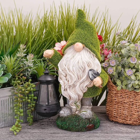 Solar Powered Garden Gnome Statue with LED Light - Weatherproof Outdoor Garden Decoration for Patio, Lawn & Landscape