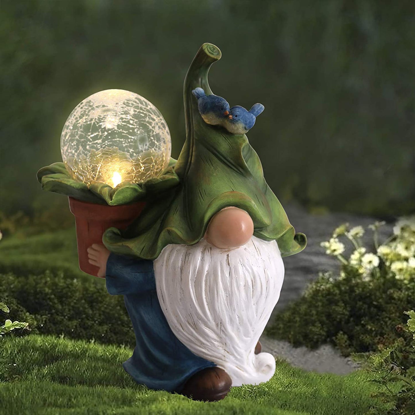 Solar Powered Garden Gnome Statue with LED Light - Weatherproof Outdoor Garden Decoration for Patio, Lawn & Landscape