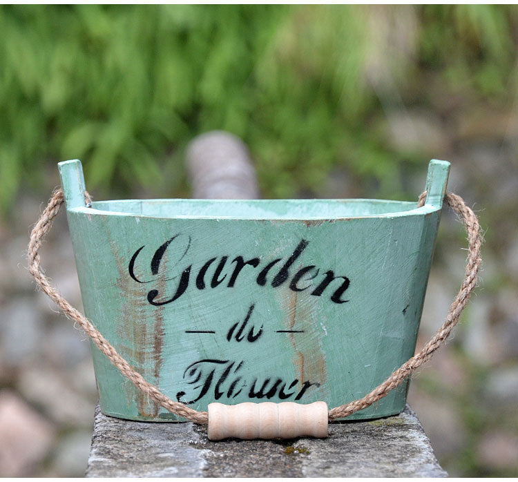 Hanging Wooden Flower Bucket