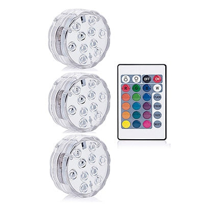 Battery Operated 10 leds RGB Led Submersible Swimming Pool Light