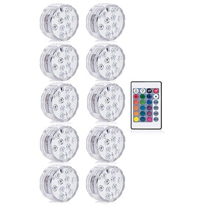 Battery Operated 10 leds RGB Led Submersible Swimming Pool Light
