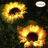 2PCS LED Solar Powered Waterproof Light Sunflower For Outdoor Garden