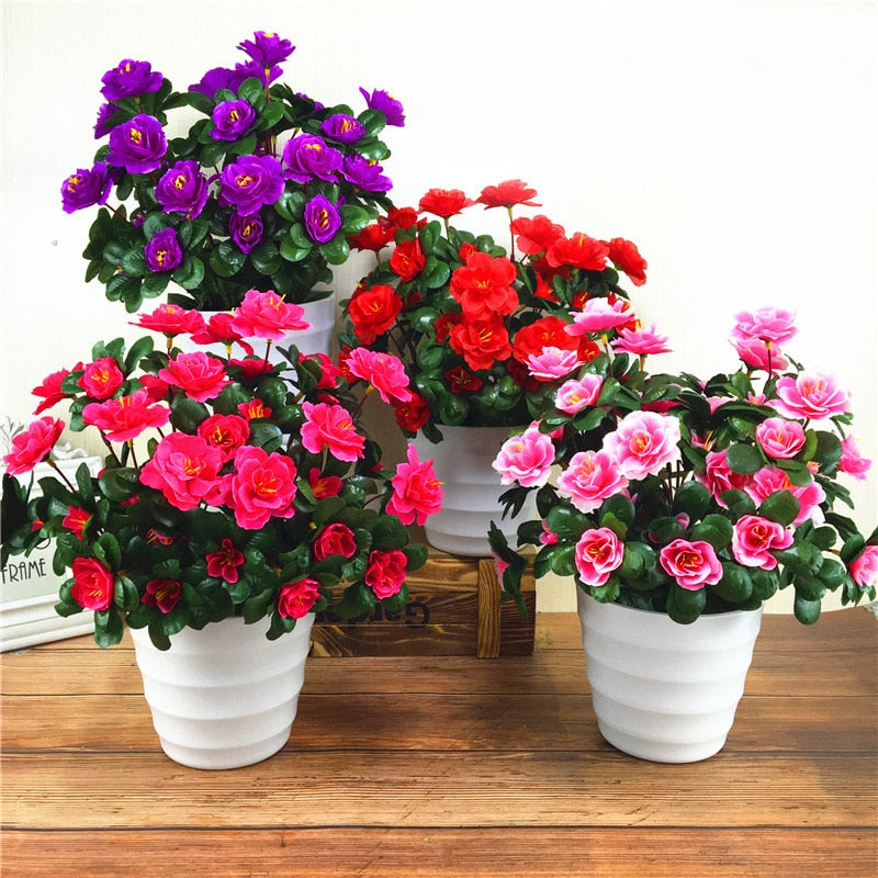 7 Branch/Bouquet Artificial Red Azalea Flowers